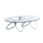 Chintaly Imports Contemporary 30" x 54" Oval Glass Coffee Table w/ Multi-Ring Base in Chrome finish