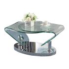 Chintaly Imports Contemporary Motion Glass Top Cocktail Table w/ Steel Base in Polished Stainless Steel