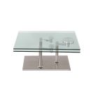 Chintaly Imports Contemporary Motion Dual Glass Top Cocktail Table in Brushed Stainless Steel