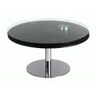 Chintaly Imports Contemporary Dual Round Top Motion Cocktail Table w/ Glass & Solid Wood Top in Ash