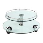Chintaly Imports Contemporary Two-Tier Rolling Round Glass Cocktail Table in Chrome