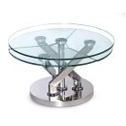 Chintaly Imports Contemporary Cocktail Table w/ Glass Top & Motion Shelves in Polished Stainless Steel
