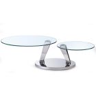 Chintaly Imports Contemporary Dual Glass Top Motion Cocktail Table in Polished Stainless Steel
