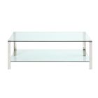 Chintaly Imports Contemporary Rectangular Glass & Stainless Steel Cocktail Table in Polished Stainless Steel
