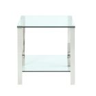 Chintaly Imports Contemporary Square Glass & Stainless Steel Lamp Table in Polished Stainless Steel