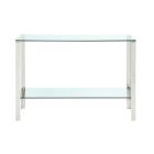 Chintaly Imports Contemporary Rectangular Glass & Stainless Steel Sofa Table in Polished Stainless Steel