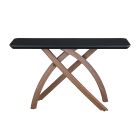 Chintaly Imports Emily Black Glass Top  Sofa Table w/ Crisscross Base in Walnut