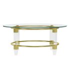 Chintaly Imports Round Glass Cocktail Table w/ Acrylic Legs & Gold Plated Frame in Gold