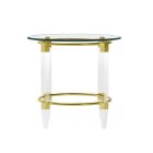 Chintaly Imports Round Glass Lamp Table w/ Acrylic Legs & Gold Plated Frame in Gold