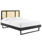 Modway Kelsea Cane and Wood  Platform Bed With Angular Legs in Black