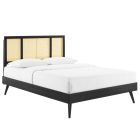 Modway Kelsea Cane and Wood  Platform Bed With Splayed Legs in Black