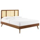Modway Kelsea Cane and Wood  Platform Bed With Splayed Legs in Walnut