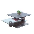 Chintaly Imports Modern Cocktail Table w/ Ceramic & Glass Swivel Top, Wooden Pedestal & Steel Base in Walnut