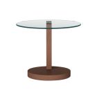 Chintaly Imports Round Glass Top Lamp Table w/ Wooden Base & Bottom Shelf in Walnut