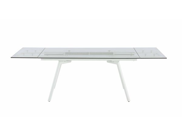 Chintaly Imports Alicia Contemporary Extendable Rectangular Clear Tempered Glass Dining Table in Matte White