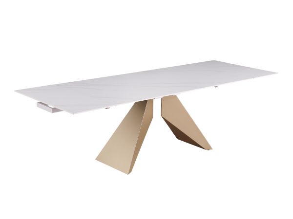 Chintaly Imports Amelia Extendable Marbleized Ceramic Top Table w/ Steel Base in Matte White