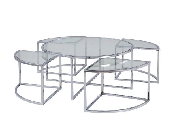 Chintaly Imports Ariel Contemporary 5-Piece Nesting Glass Cocktail Table Set in Chrome