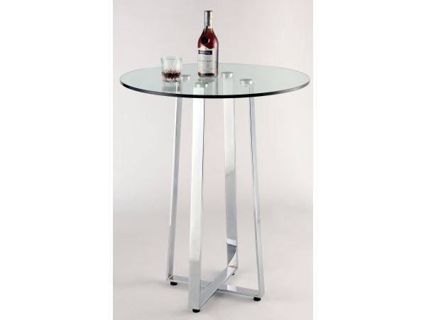 Chintaly Imports Chambers Glass Top Counter Table w/ X-Shaped Steel Base in Chrome