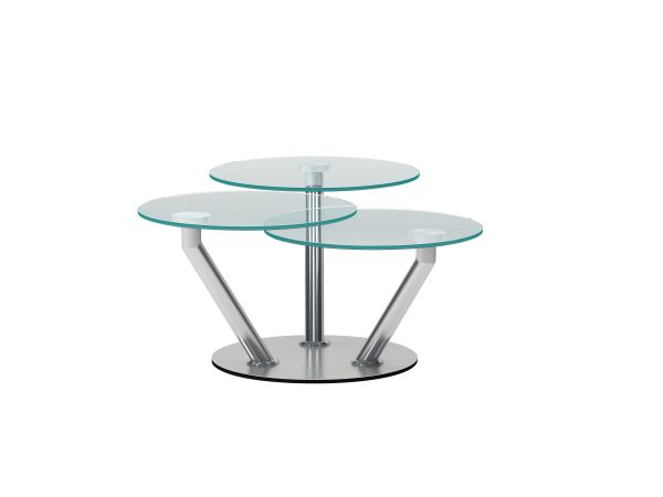Chintaly Imports Contemporary Triple Surface Cocktail Table in Polished Stainless Steel