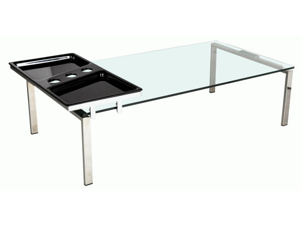 Chintaly Imports Contemporary 30"x 55" Glass Top Cocktail Table w/ Acrylic Motion Tray in Chrome