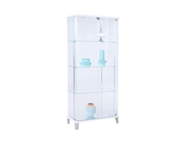 Chintaly Imports Starphire Glass Curio w/ Bent Glass Back in Gloss White