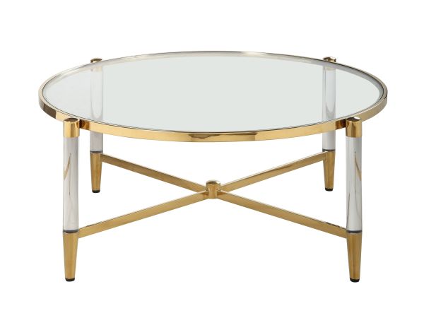 Chintaly Imports Denali Round Tempered Glass Cocktail Table in Brass