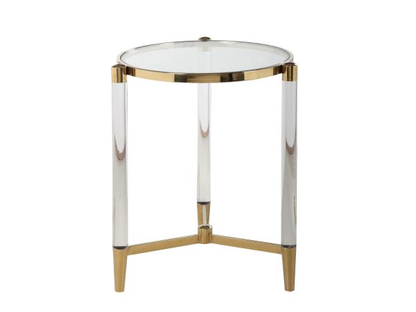 Chintaly Imports Denali Round Tempered Glass Lamp Table in Brass
