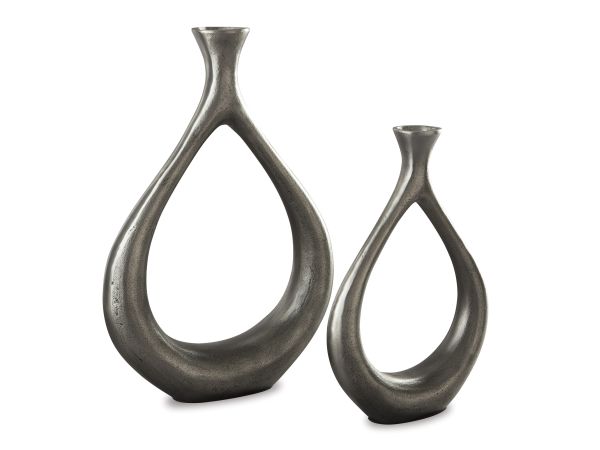 Ashley Furniture Dimaia Vase (Set of 2) in Antique Silver