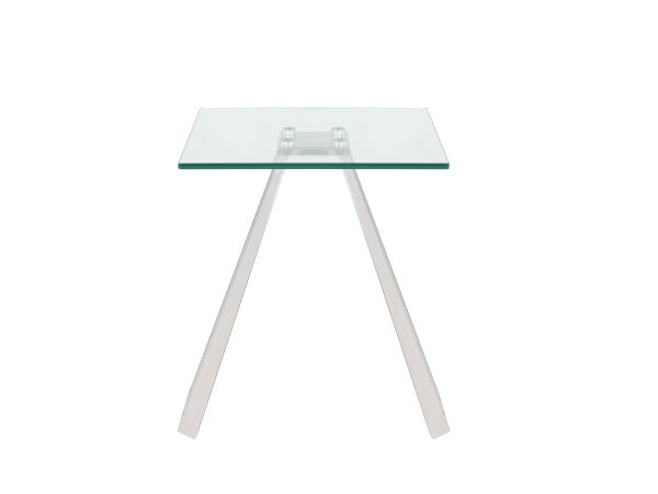 Chintaly Imports Dominique Contemporary 20" Glass Lamp Table w/ Flare Pyramid Base in Polished Stainless Steel