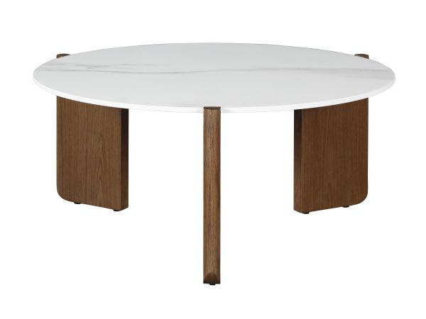 Chintaly Imports Elissa Marbleized Sintered Stone Top Cocktail Table w/ Wooden Base in Matte White