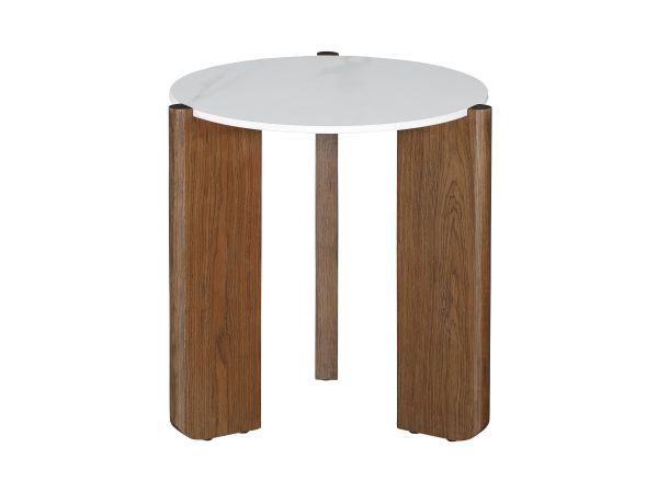 Chintaly Imports Elissa Marbleized Sintered Stone Top Lamp Table w/ Wooden Base in Matte White