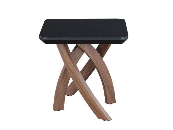 Chintaly Imports Emily Black Glass Top  Lamp Table w/ Crisscross Base in Walnut