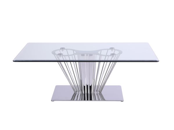 Chintaly Imports Fernanda Contemporary Rectangular Glass Lamp Table in Polished Stainless Steel