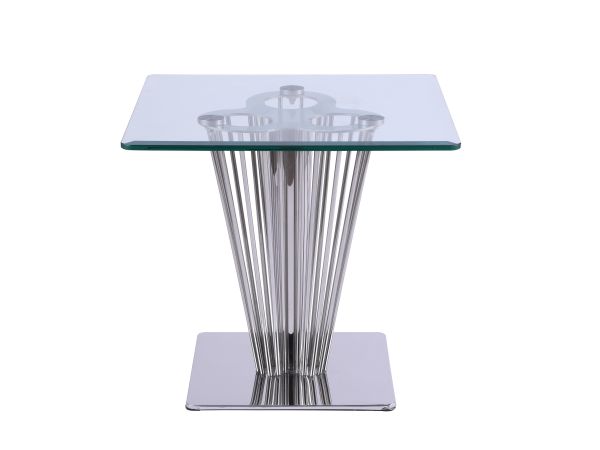 Chintaly Imports Fernanda Contemporary Square Glass Lamp Table in Polished Stainless Steel