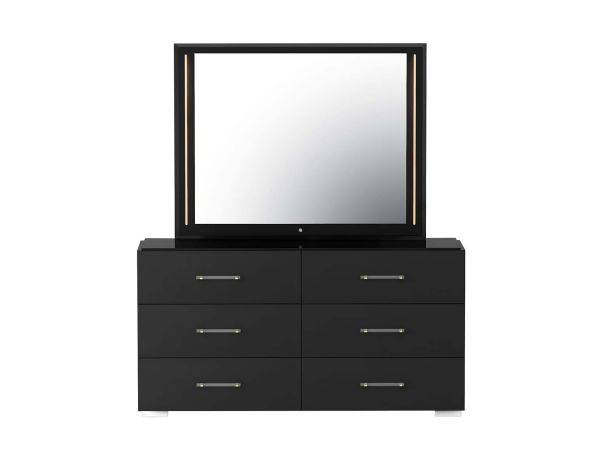 Chintaly Imports Florence Modern Gloss Black Framed Mirror w/ LED Lighting in Gloss Black