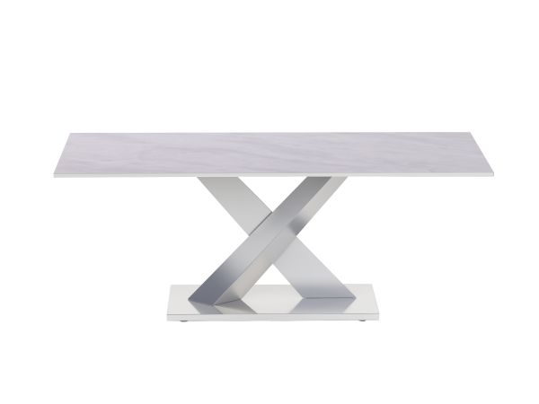 Chintaly Imports Jennifer Contemporary Sintered Stone Top Cocktail Table w/ Steel Base in Gloss White