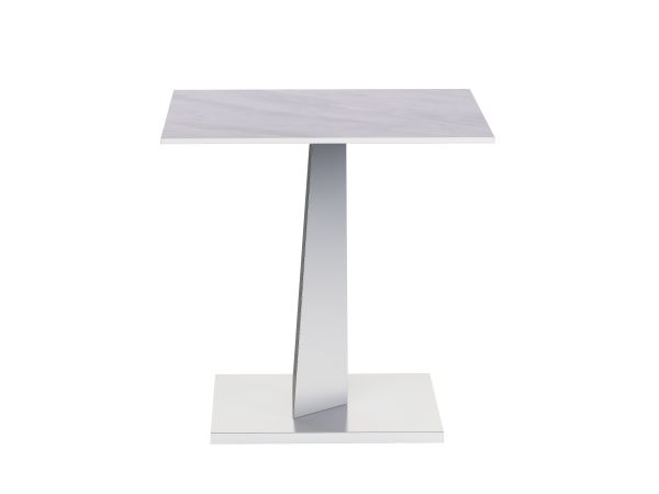 Chintaly Imports Jennifer Contemporary Sintered Stone Top Lamp Table w/ Steel Base in Gloss White