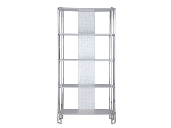 Chintaly Imports Kendall Contemporary Gray Bookshelf w/ Polished Steel Frame in Pearl White