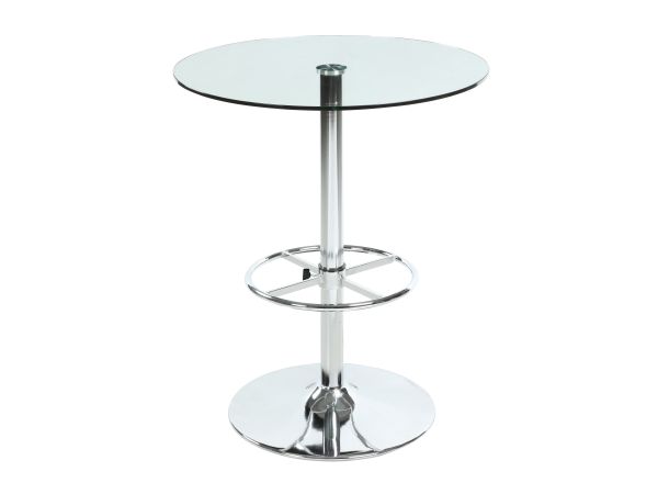 Chintaly Imports Pub Table Round Glass Top Pub Table w/ Steel Pedestal Base in Chrome