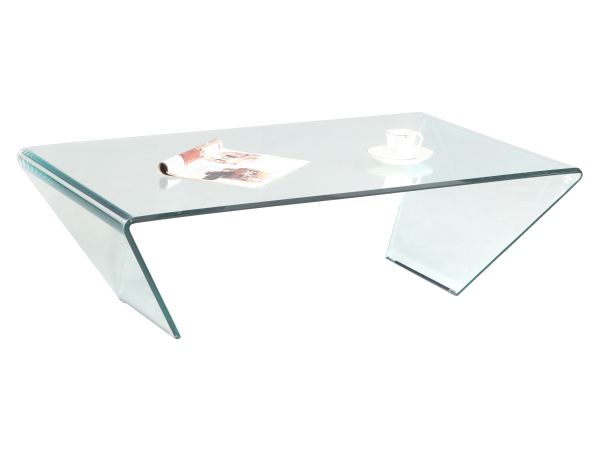 Chintaly Imports 28" x 45" Rectanglular Bent Glass Cocktail Table in Clear