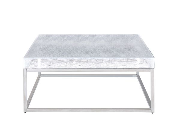 Chintaly Imports Valerie Contemporary Square Cocktail Table w/ Acrylic Top & Steel Frame in Polished Stainless Steel