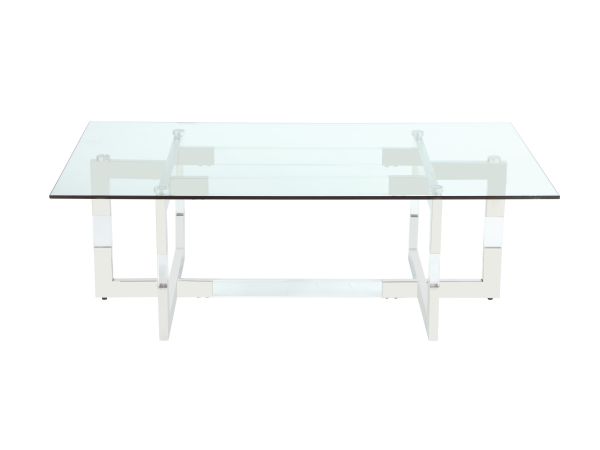 Chintaly Imports Yasmin Contemporary Glass Cocktail Table w/ Acrylic Floating Base in Polished Stainless Steel
